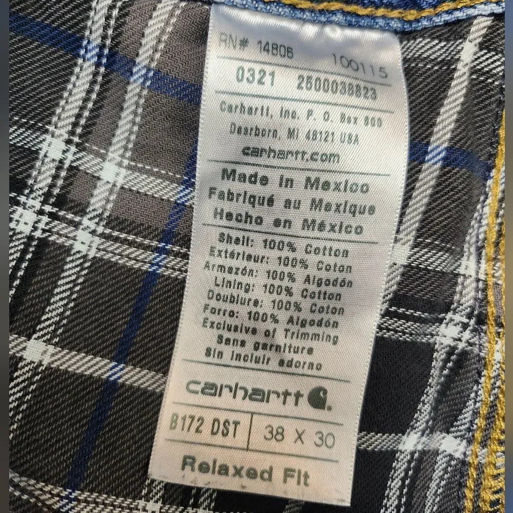 Carhartt Relaxed Fit Straight Leg Flannel Lined Denim Jean Blue Size 38x30